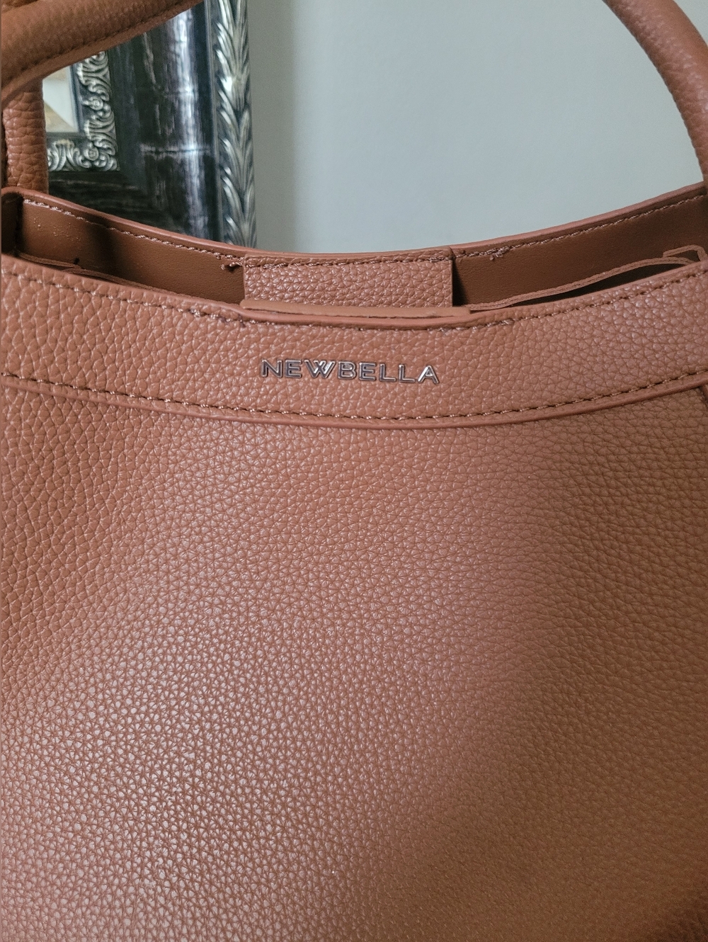 Newbella Kelly Brown Lightweight Faux Leather Top-Handle Shoulder Tote Bag NEW - Picture 15 of 16